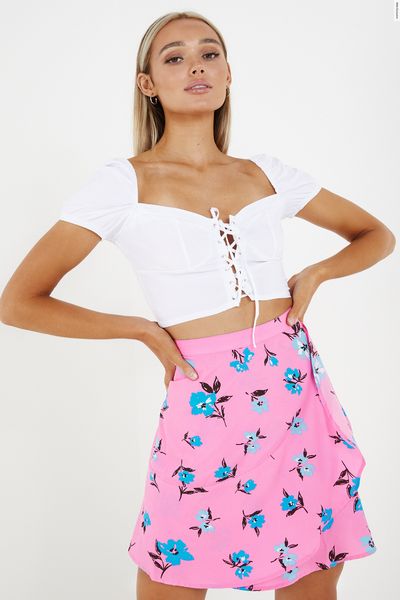 Pink & Blue Floral Mini Skirt